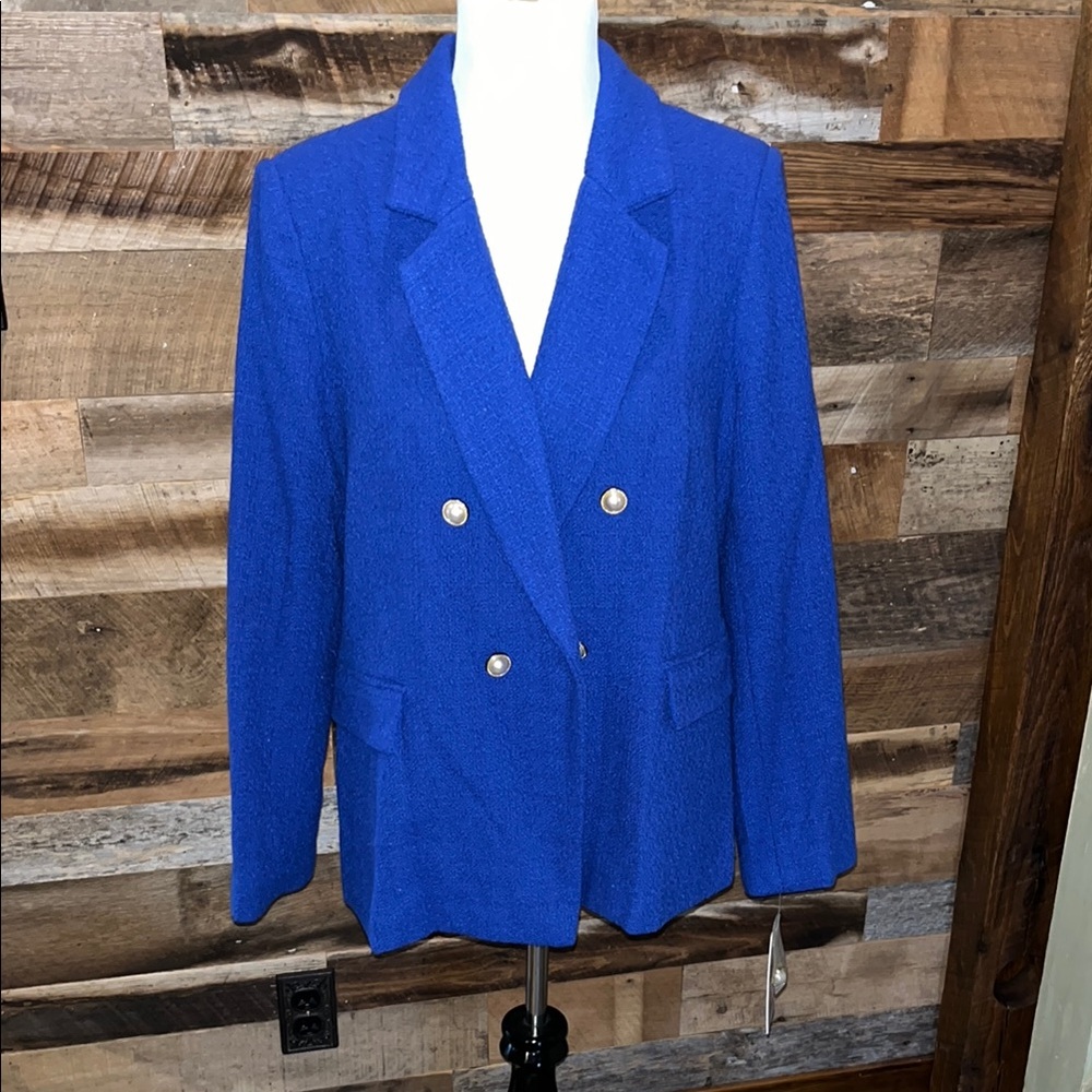 Bright Blue Double-Breasted SURF THE WEB Blue blazer with pearl buttons